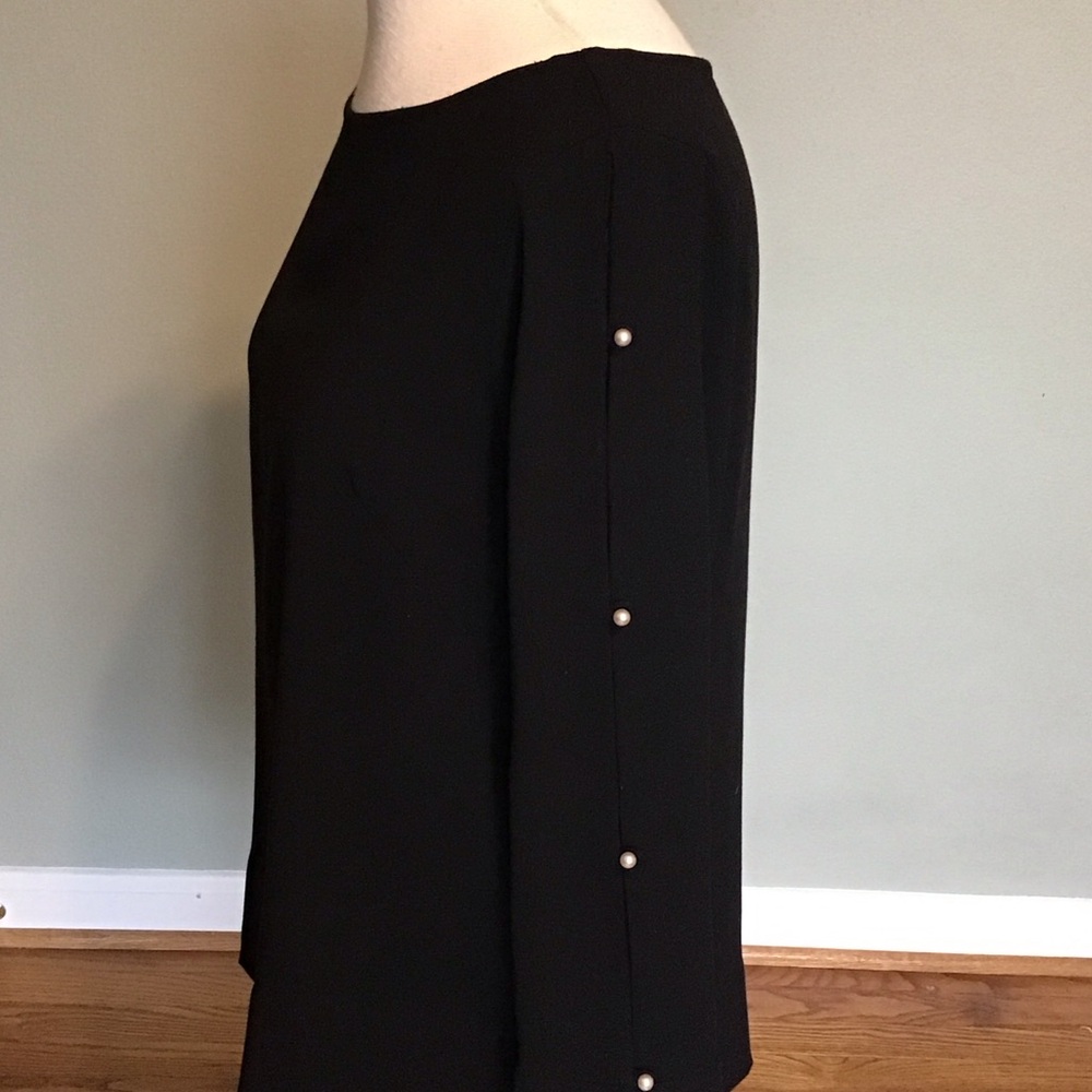 Ann Taylor Pearl Detail Split Sleeve Black Blouse Size Small